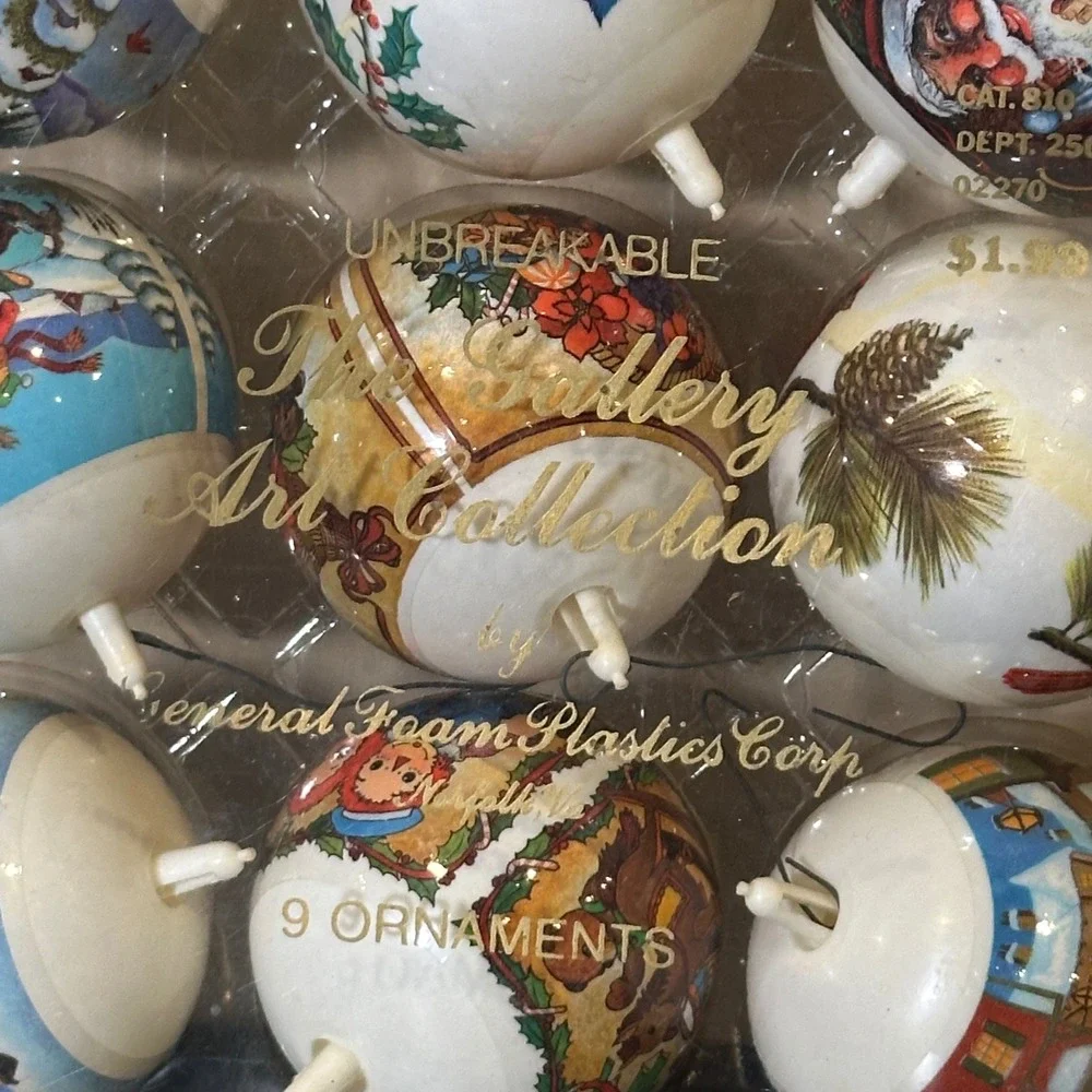 Vintage General Foam Plastics Art Collection Christmas Ornaments Set of 9 White